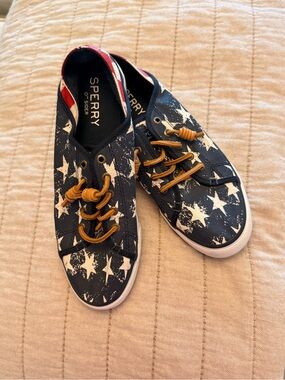 Sperry Blue Star-Print Slip-On Boat Shoes